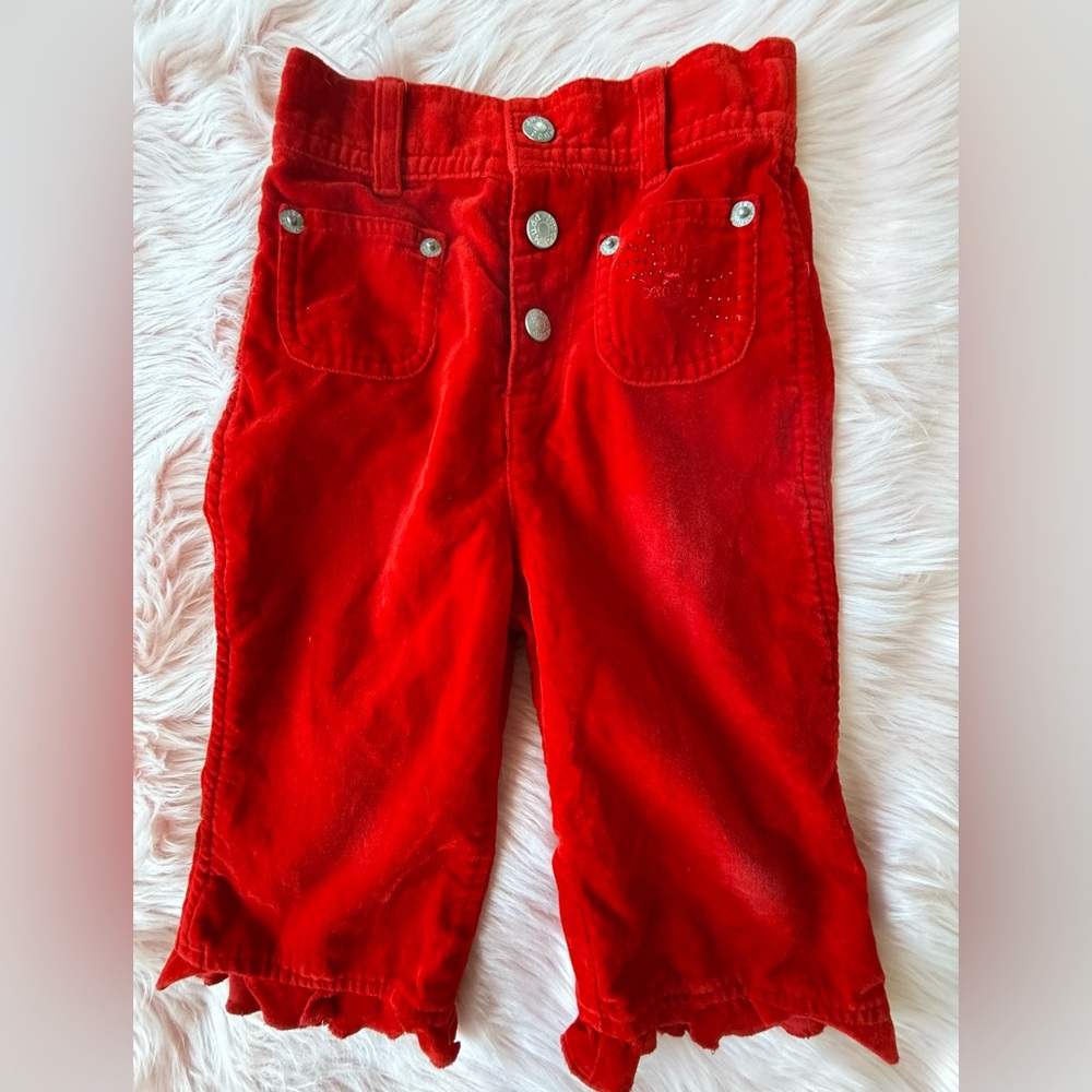 MuddVintage Vibrant Red Velvet Corduroy Kids Pants Size 12 month 100% Cotton